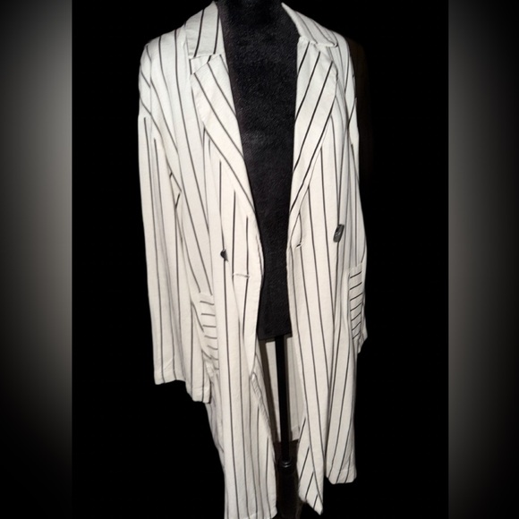 Topshop Jackets & Blazers - Top Shop Womens Long Jacket  slimming vertical stripes, lined size 8/10